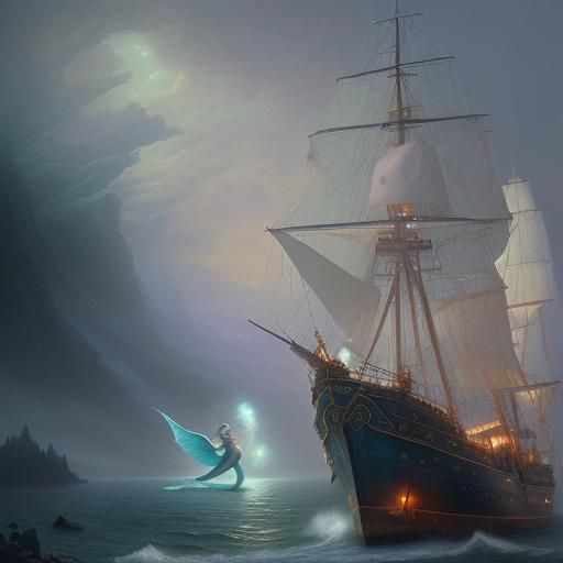 Merman Rescues Woman in Ethereal Fantasy Style