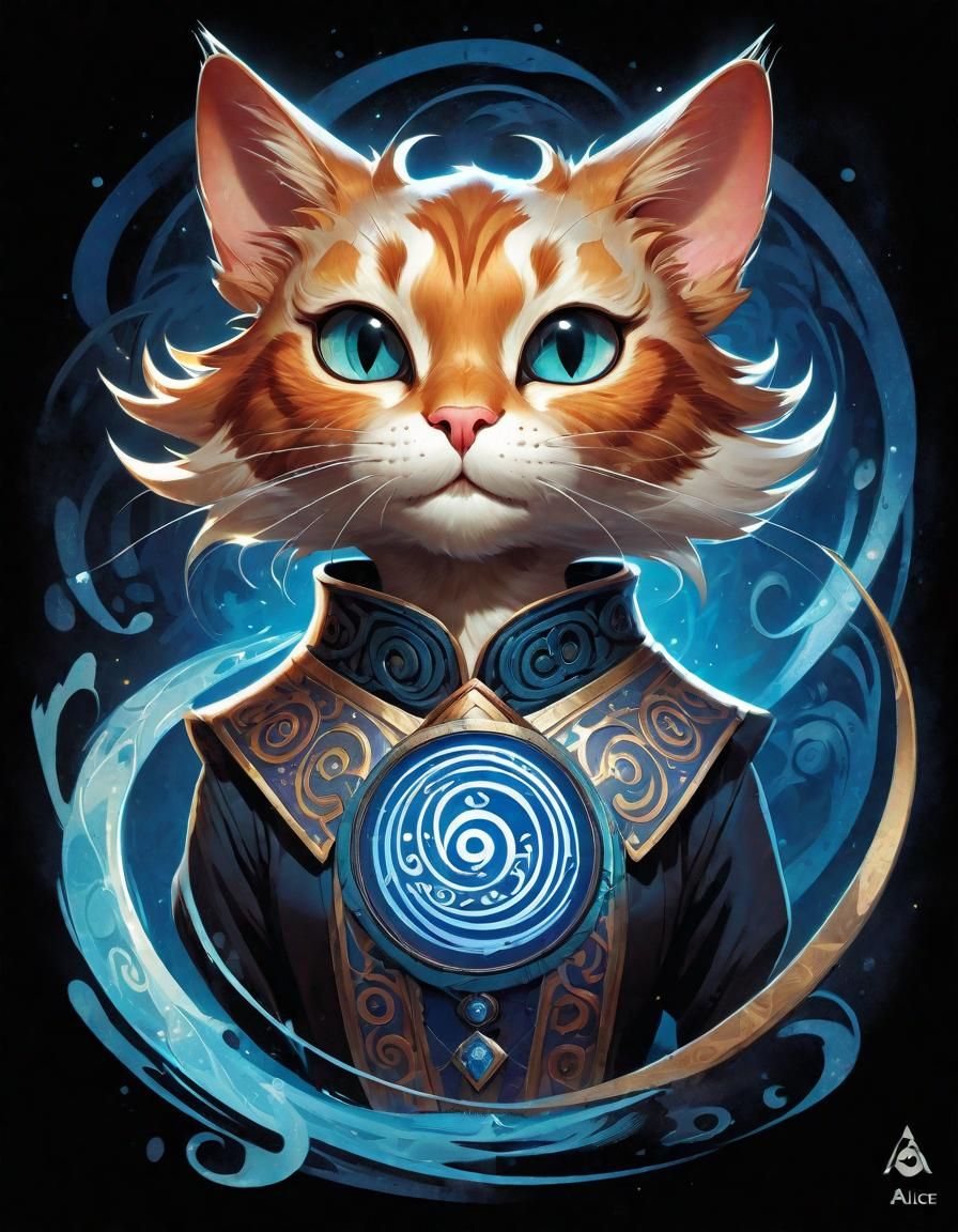 Anthropomorphic Cat Enshrouded in Runic Magic