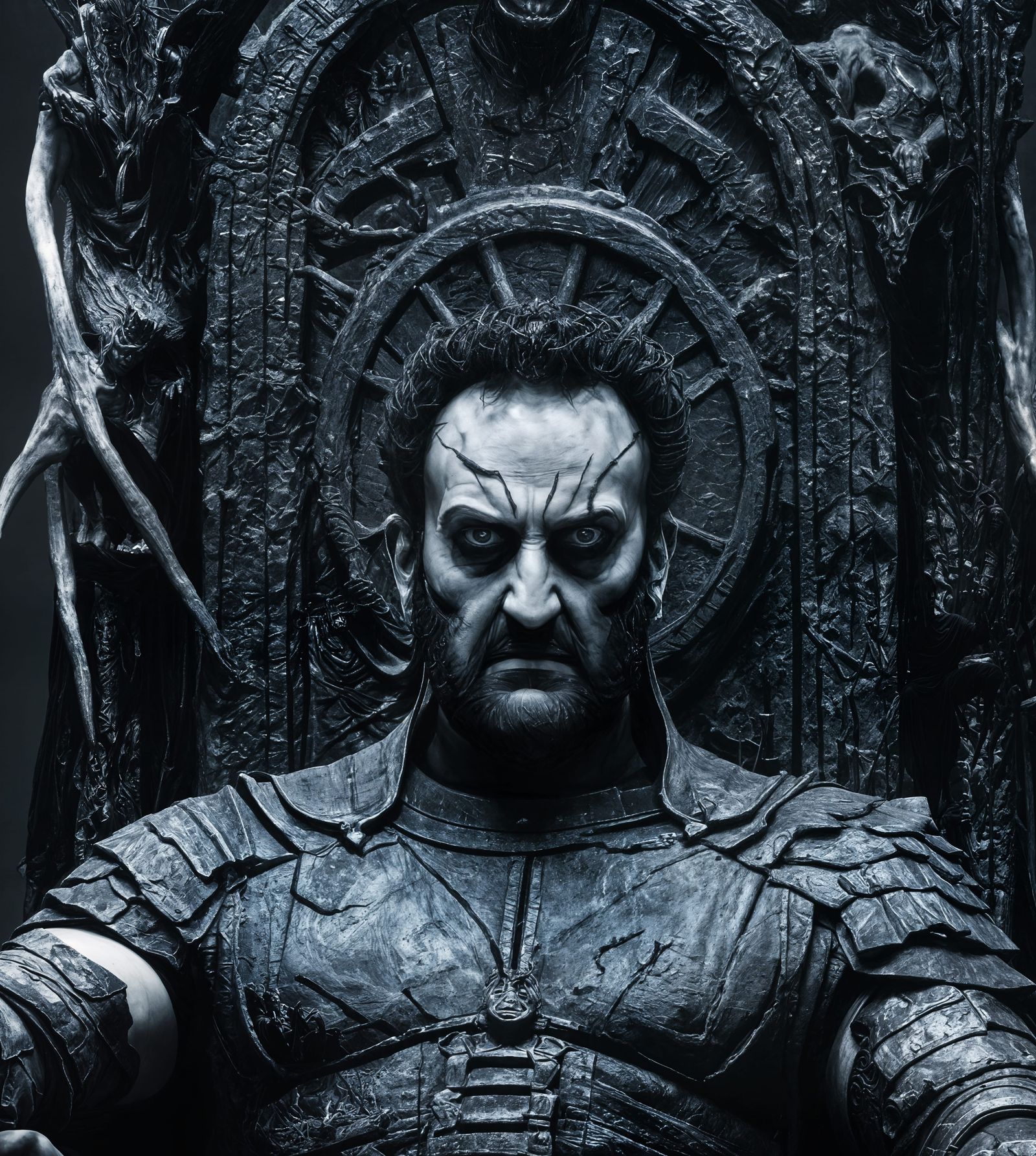 Hades on Obsidian Throne in Moody Grayscale