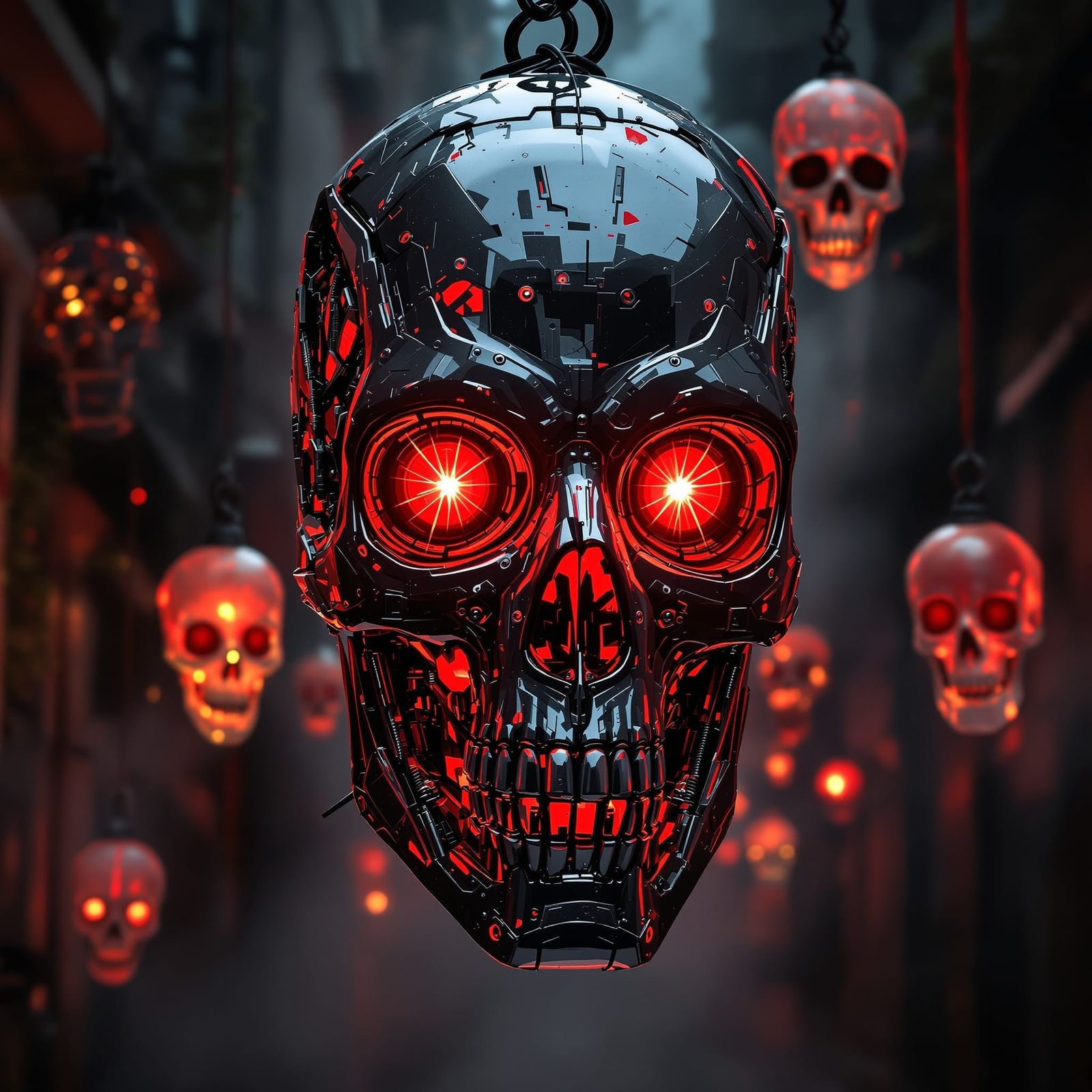 Terminator Skull Lantern in Cybernetic Horror Style
