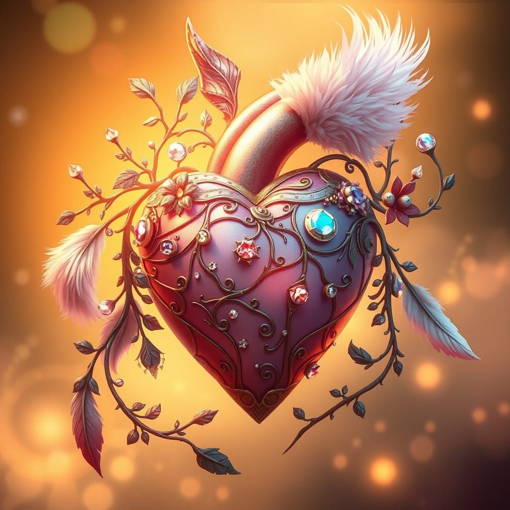 Whimsical Heart in Golden Fantasy Landscape