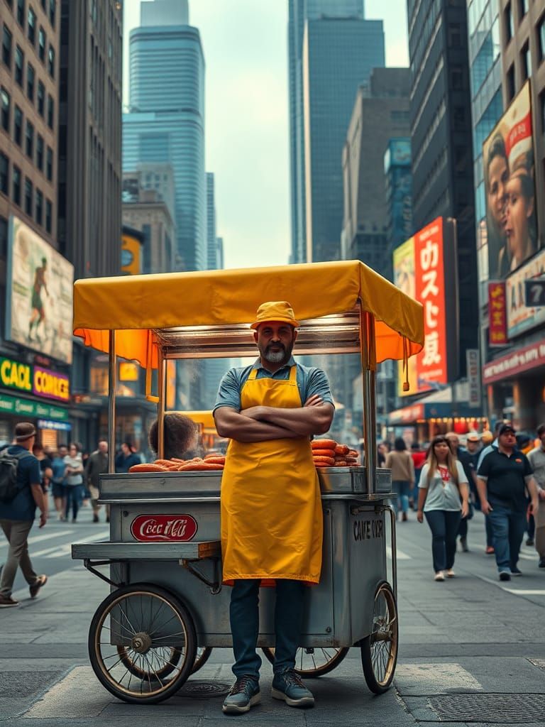 New York Hot Dog Cart in Gritty Futuristic Style