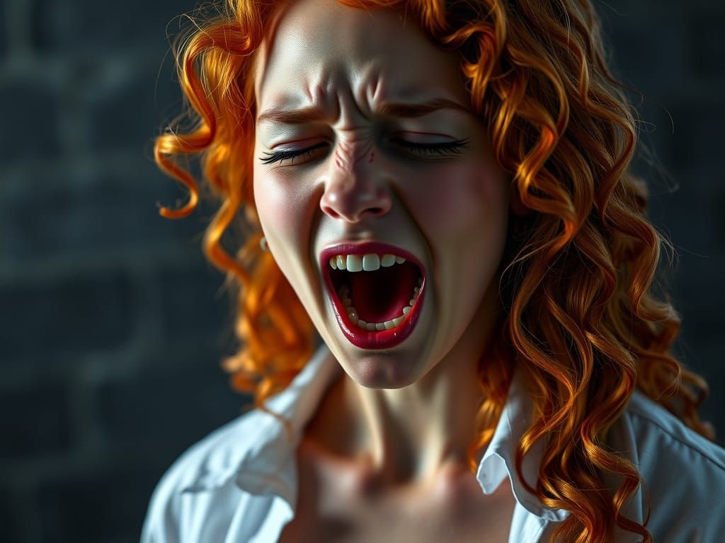 Ethereal Portrait of a Red-Haired Woman in Agony