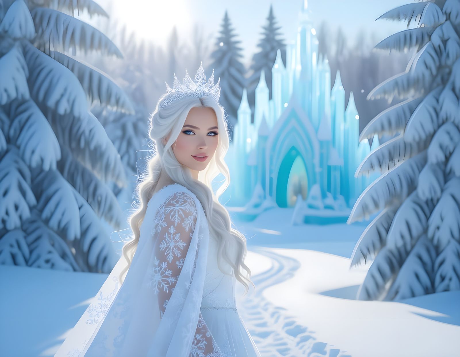 Snow Queen in Winter Palace Landscape