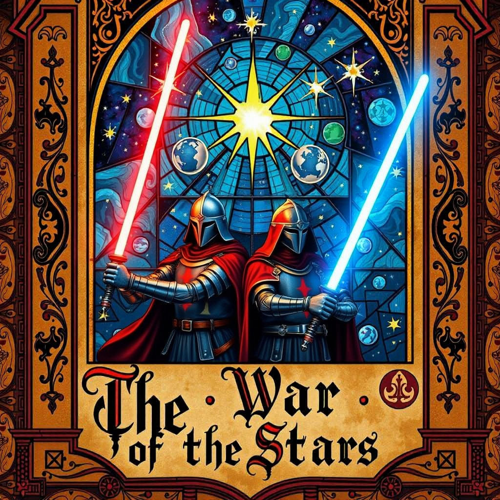 Knights with Lightsabers in Medieval Manuscript Style