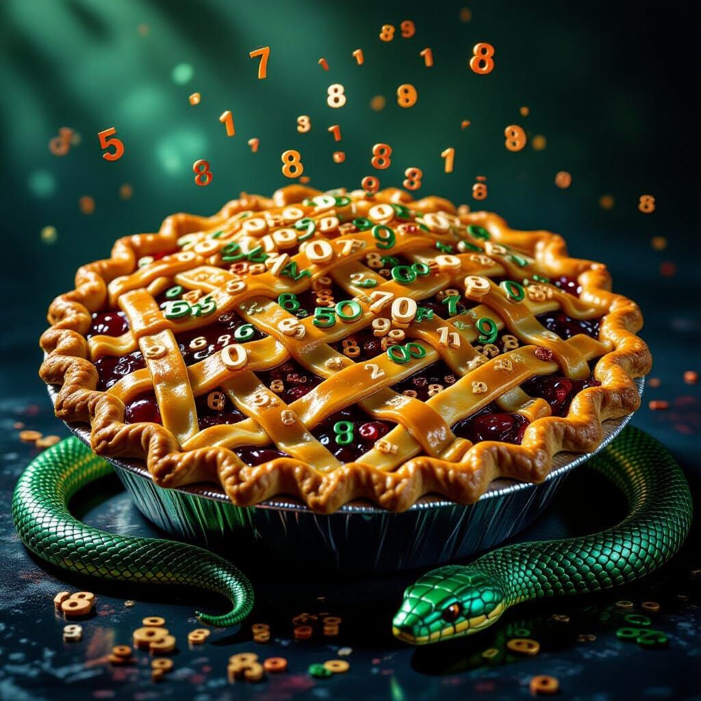 Cherry Pie Filled With Glowing Digital Numbers and Serpent