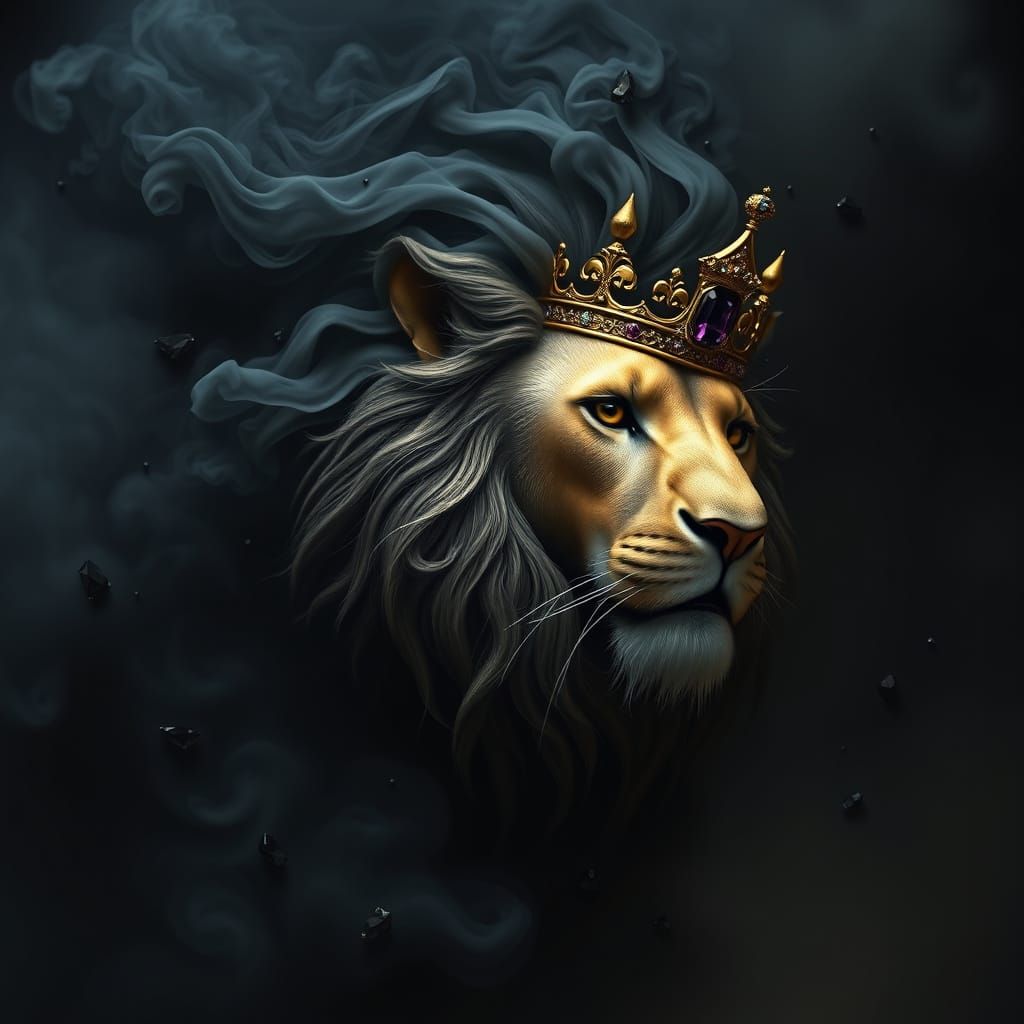 Black Smoke Lion with Jeweled Gold Crown