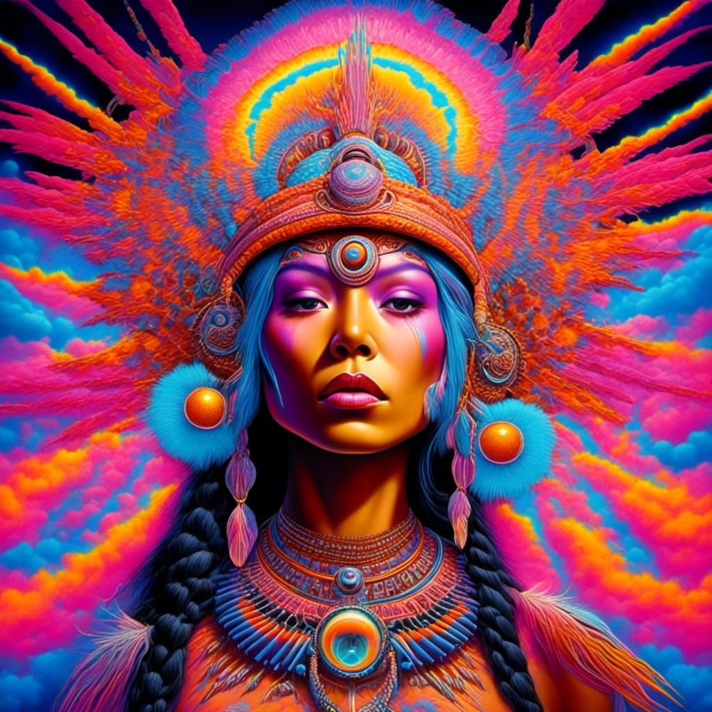Psychedelic Native American Vision in Neon Colors