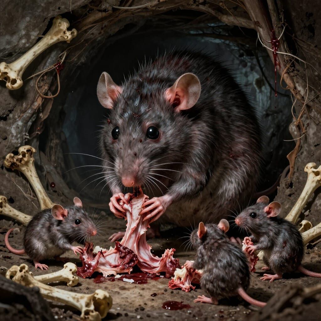 Giant Zombie Rat Horde Devours Flesh in Dark Lair