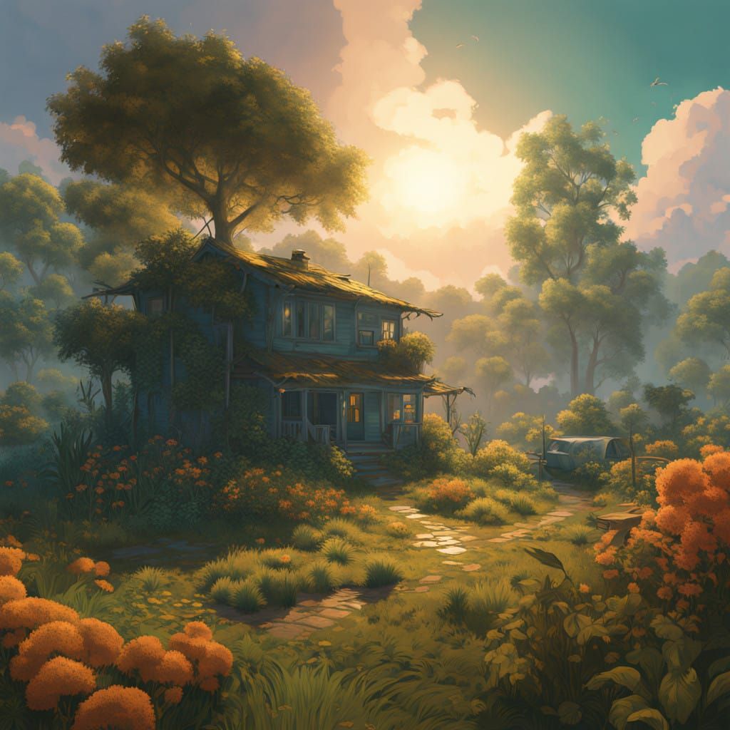 Vibrant Edenic Paradise in Detailed Matte Painting