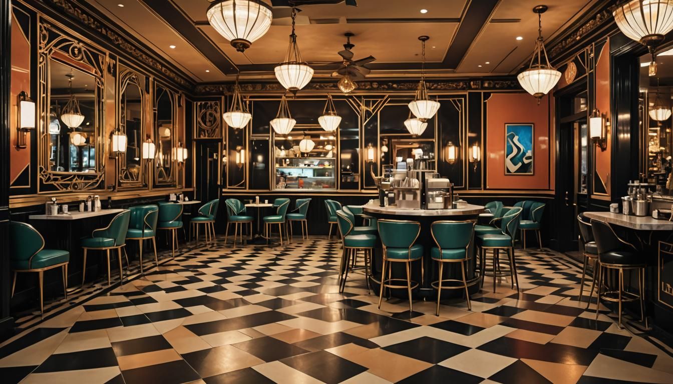 Art Deco Café Interior with Geometric Patterns