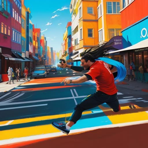 Vibrant Oil Painting of Urban Life
