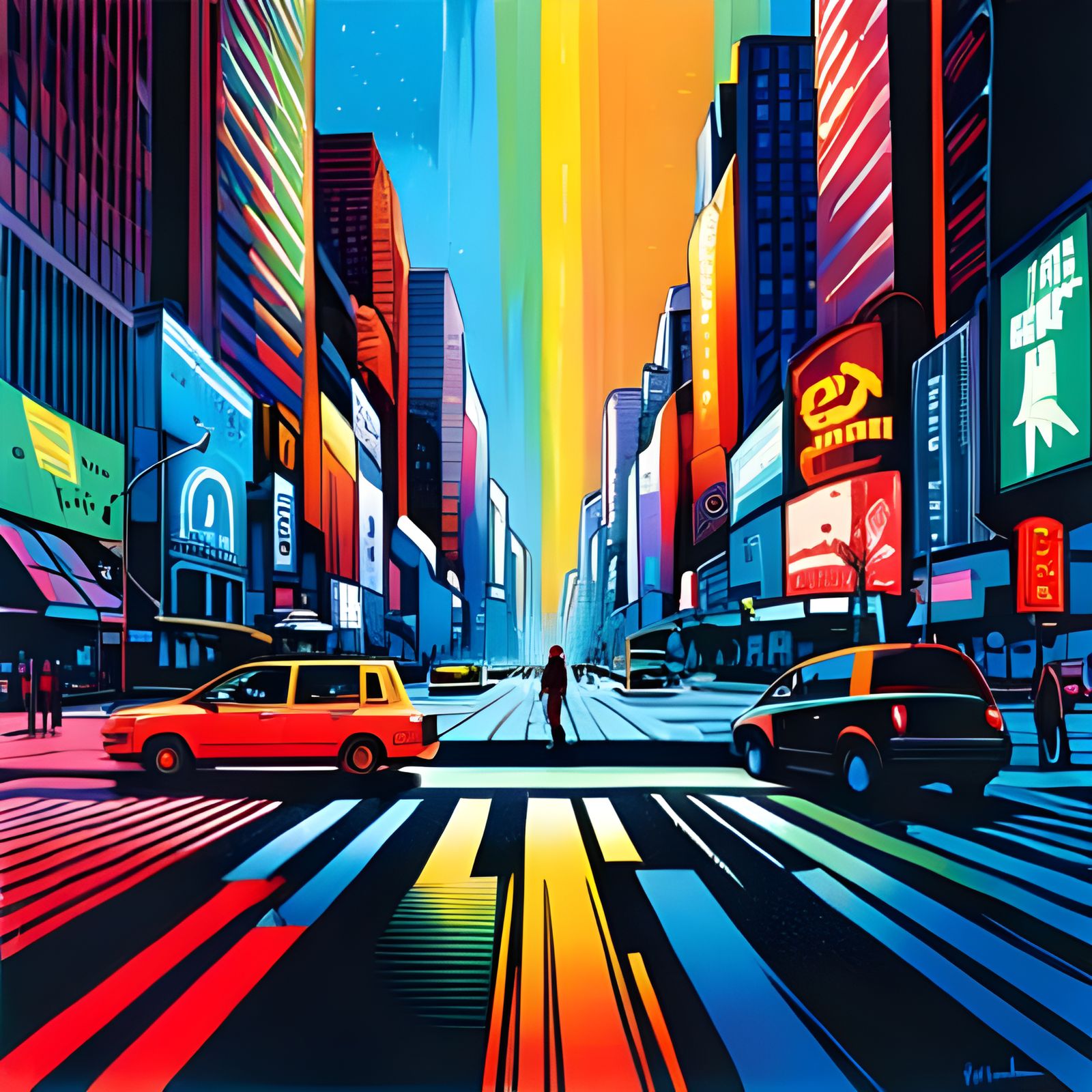 Rainbow Cityscape in Synthwave Style