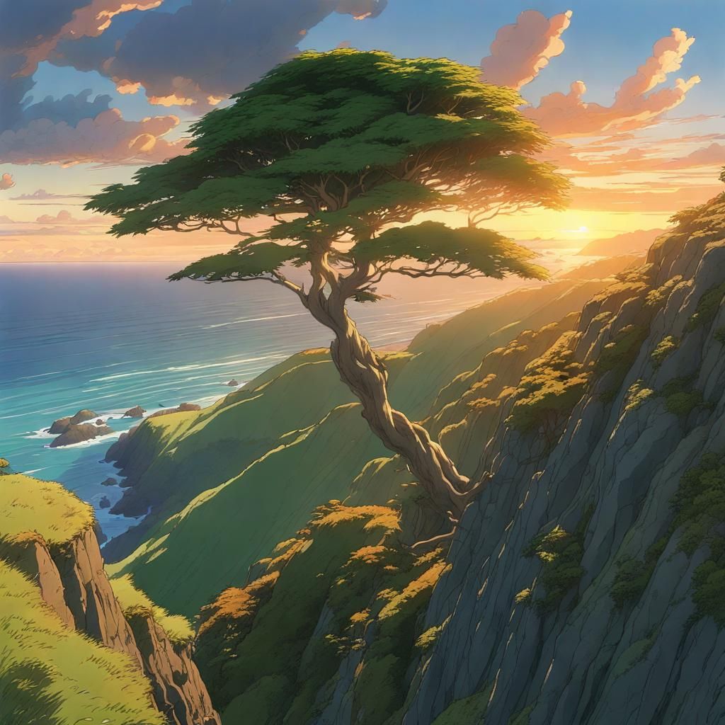 Acer pseudoplatanus: Anime-Style Sunset Over New Zealand