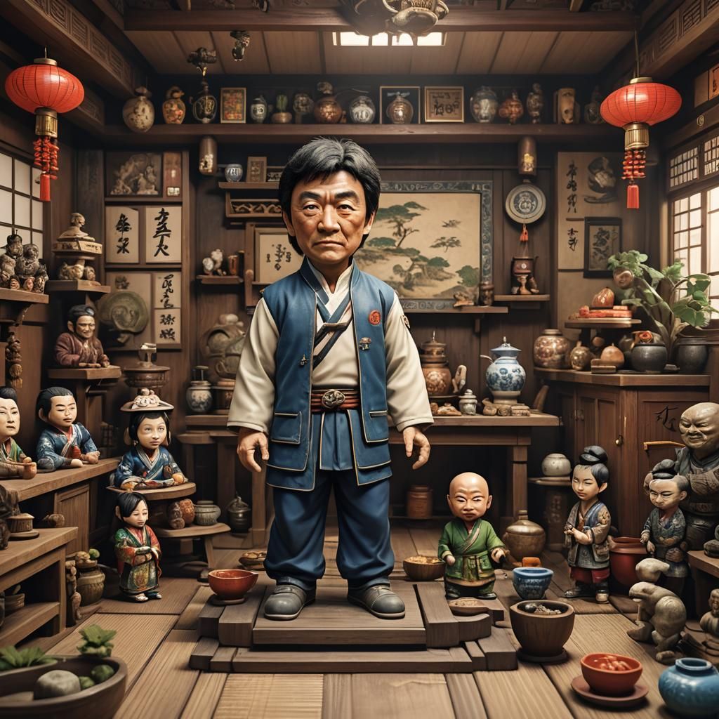 Jackie Chan Bobblehead in Japanese House: Detailed Matte Pai...