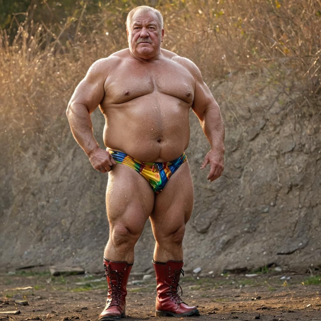 Powerful Wrestler Posing in Golden Hour Lighting