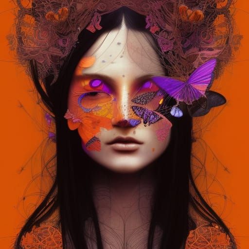 Woman with Butterflies in Digital Art Style