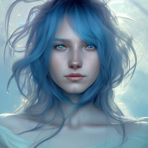 Goddess with Crystal Blue Hair in Earth Vines