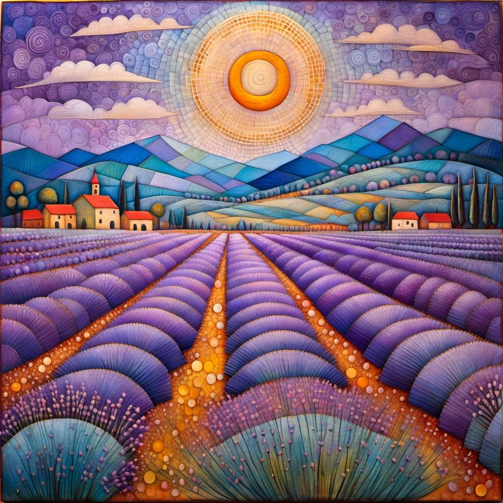Encaustic Lavender Fields Inspired by Klee