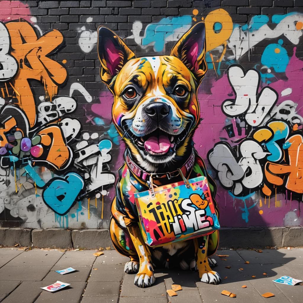 Funny Dog Street Art With Treat Bag