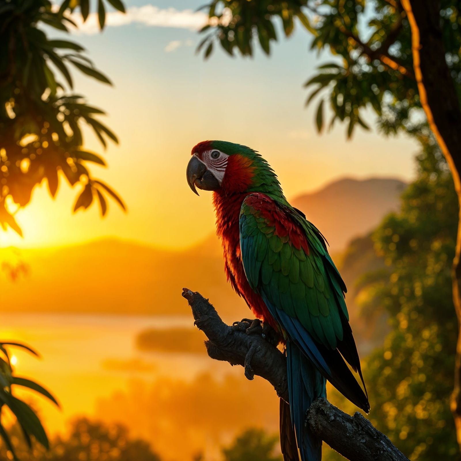 Vibrant Jungle Sunset Captured in Cinematic Film Still