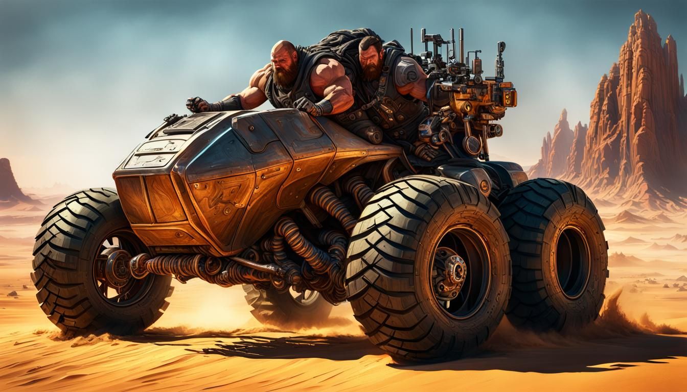 Muscular Sci-Fi Dwarf in Desert Landscape