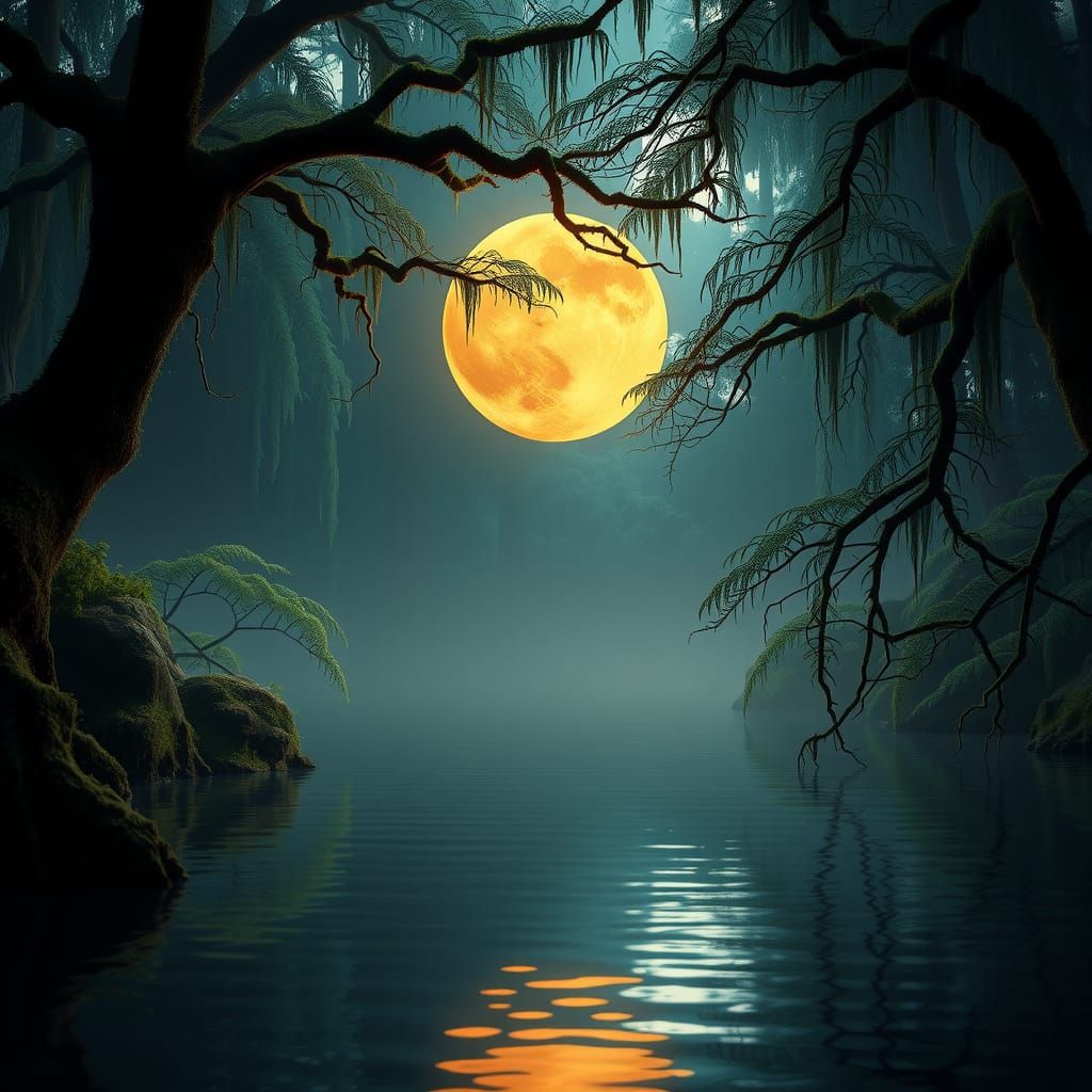 Ethereal Orb Above Tranquil Lake in 3D Digital Art