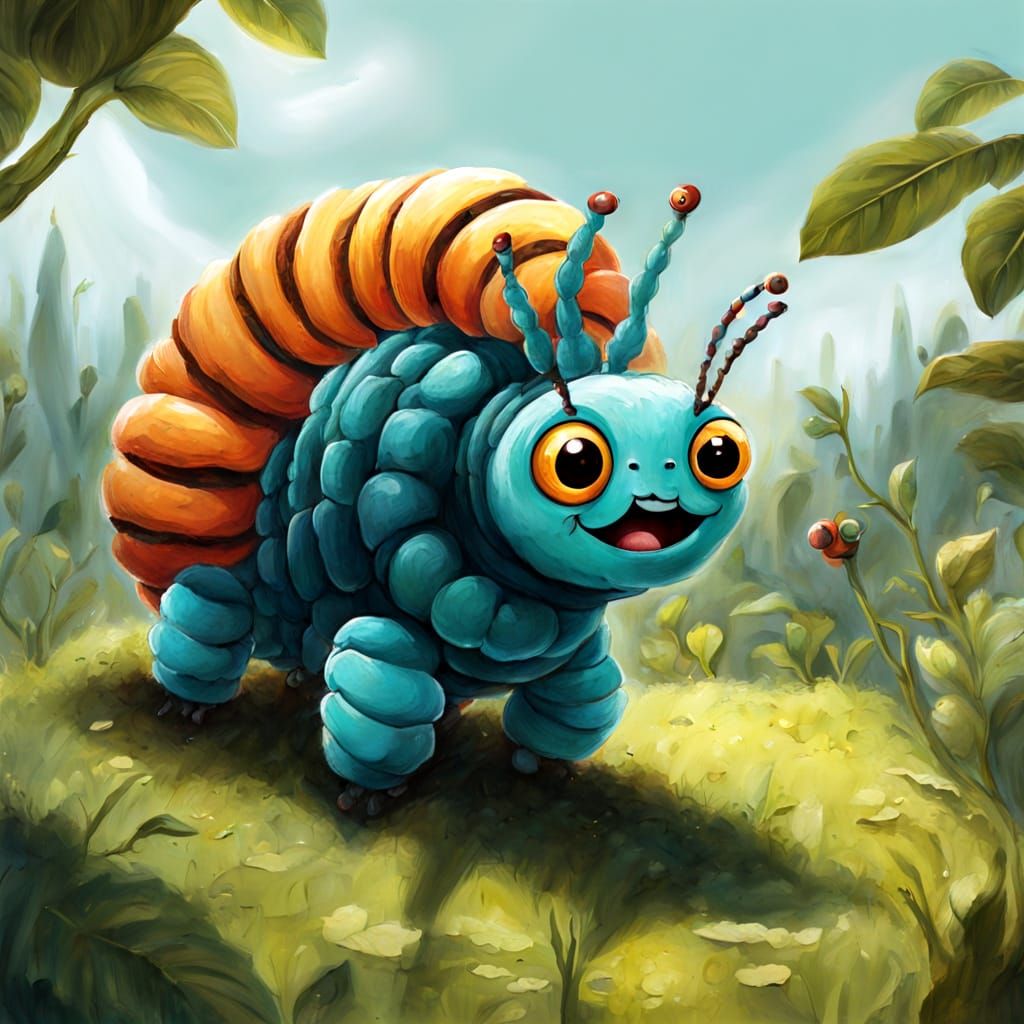 Anthropomorphic Caterpillar in Whimsical Style