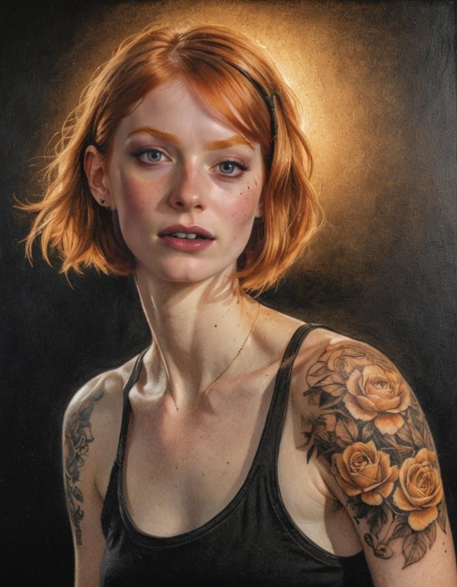 Woman with Floral Tattoo in Rembrandt Lighting