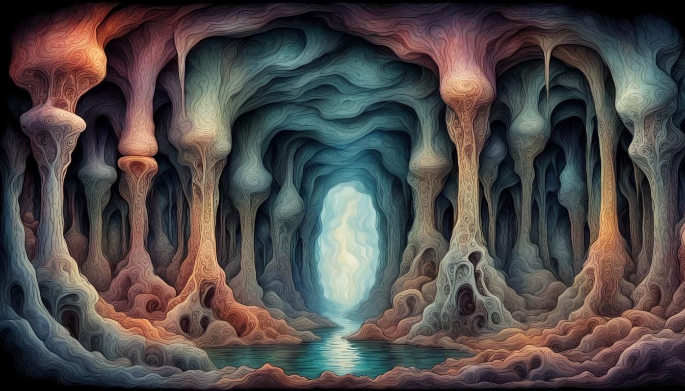 Horrific Alien Cavern with Fetus Sacs in Mixed Media