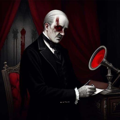 Gothic Detective Scene in Edward Gorey Style