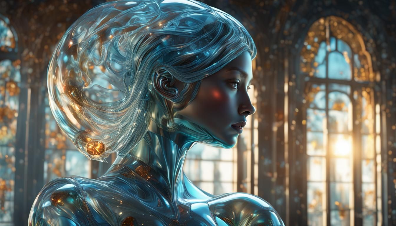 Glass Woman in Detailed Matte Painting Style