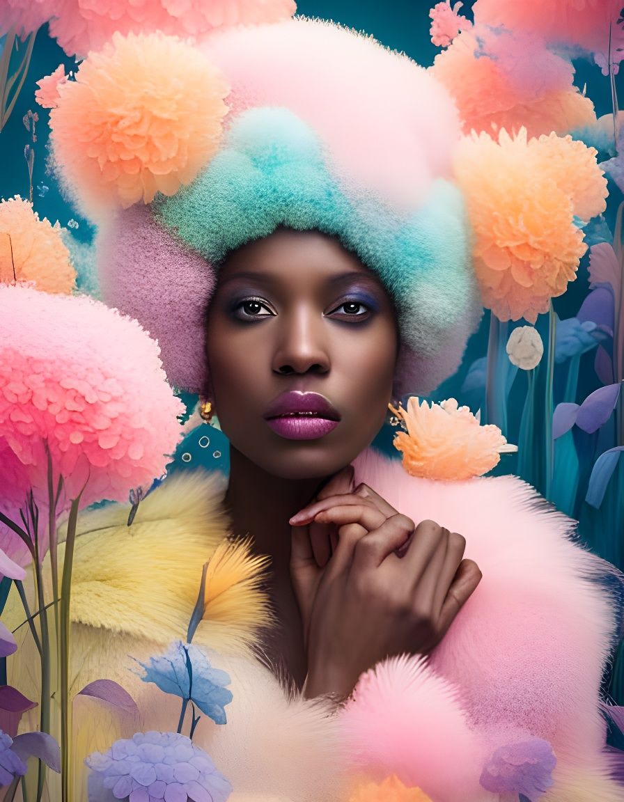 Ethereal Woman in Moth Costume, Surreal Garden