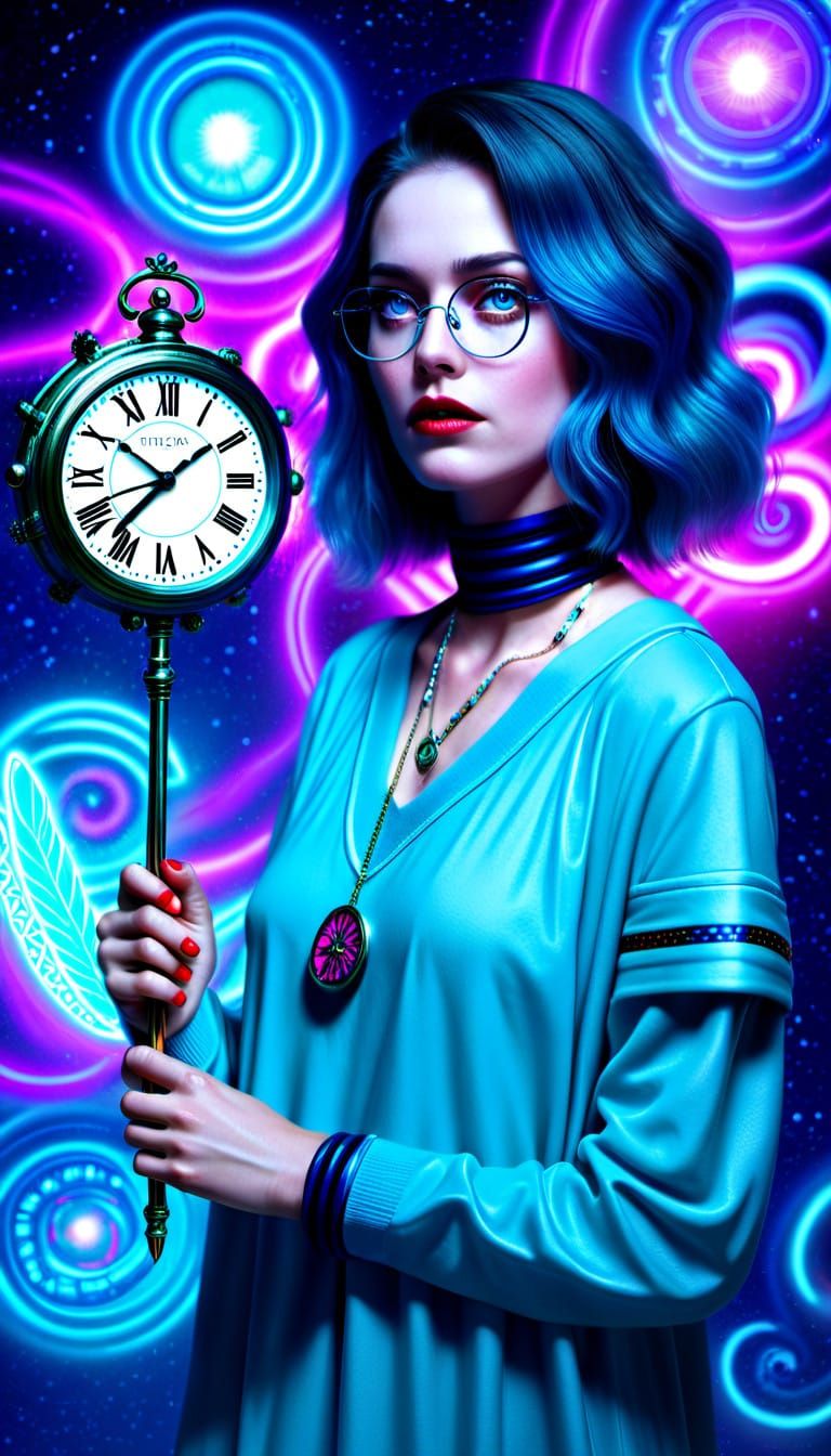 Dark Fantasy Goddess in a Surreal, Cyberpunk-Inspired Landsc...