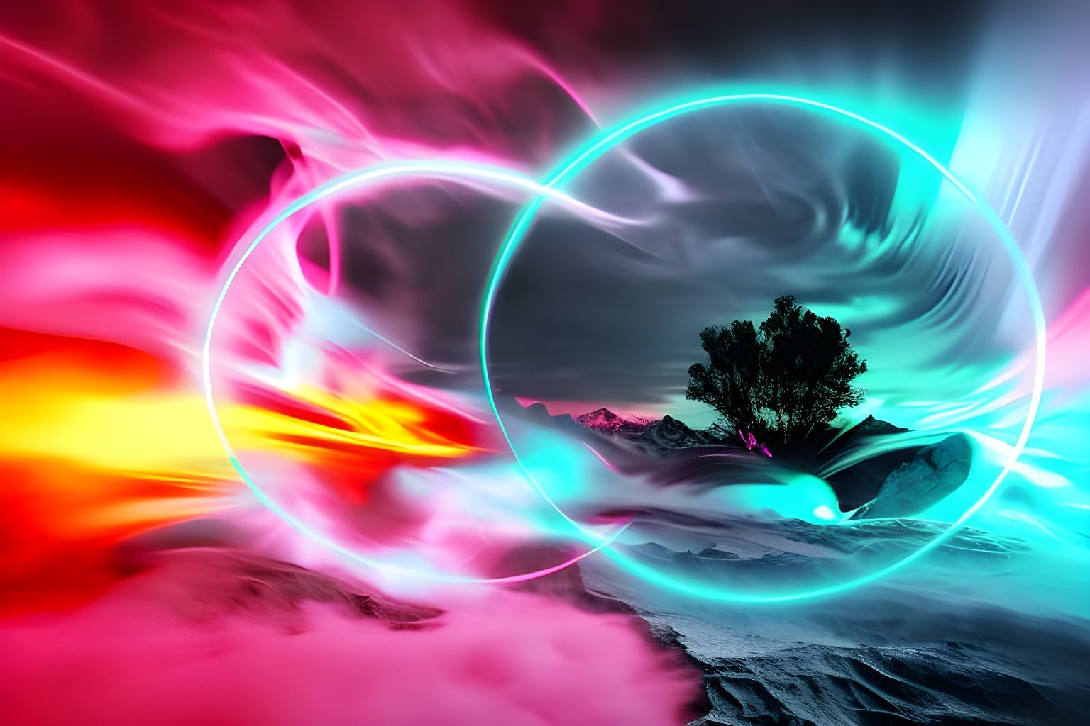 Electric Portal to Unknown Void in Synthwave Style