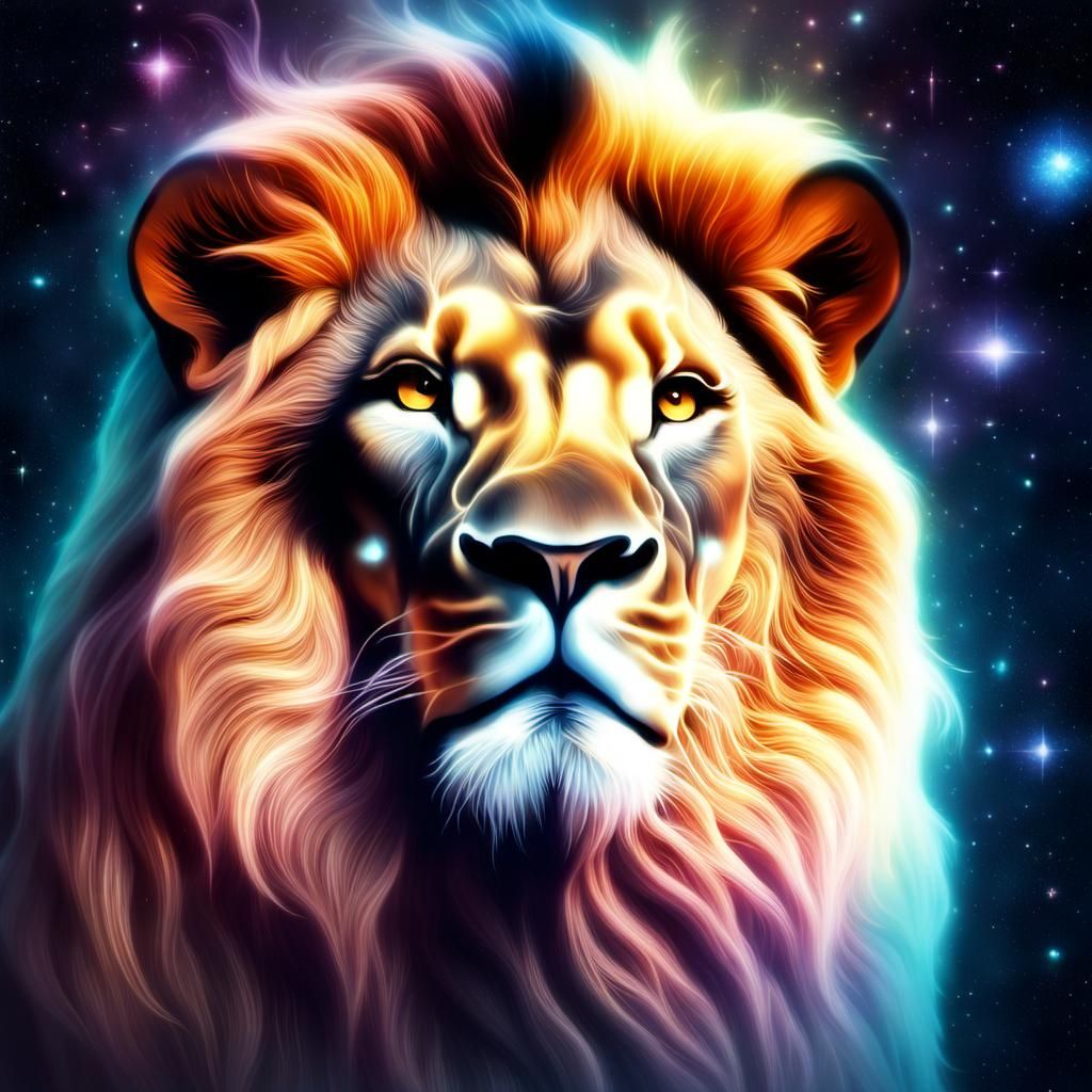 Glowing Galactic Lion Roaring in Space
