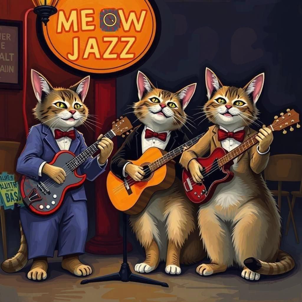 Cats Play Jazz in 1930s Style Club