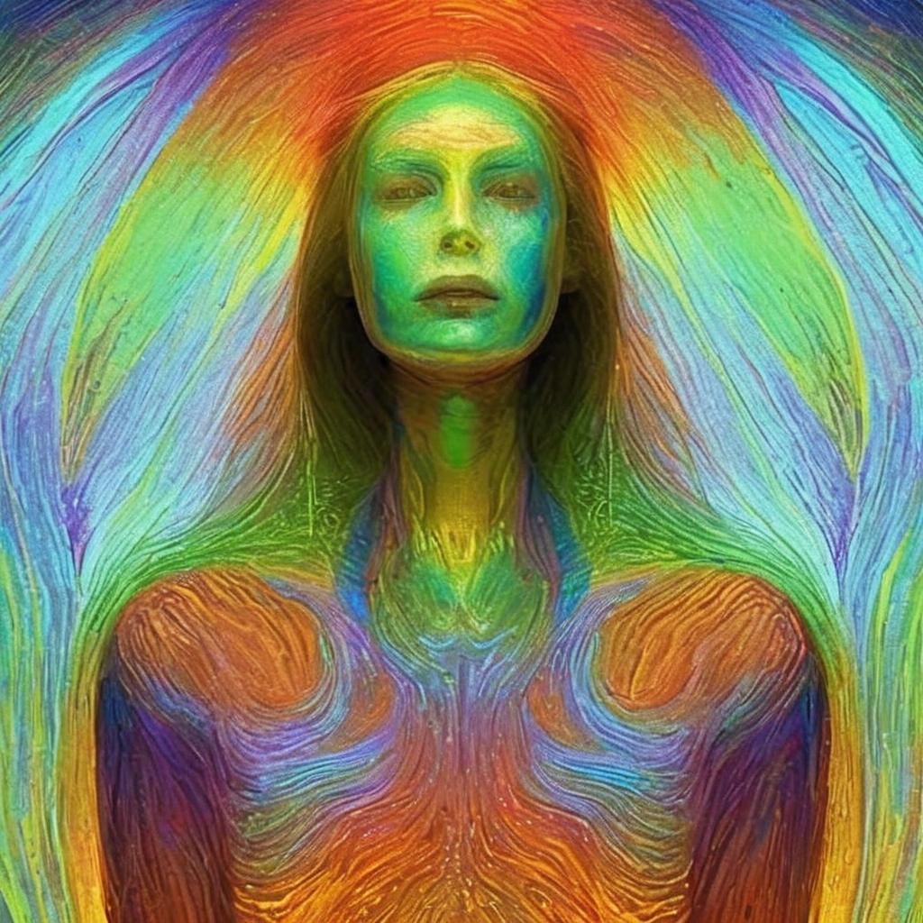 Iridescent Humanoid Face in Brilliant Color