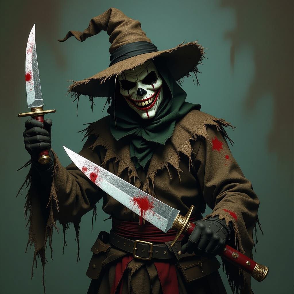 Terrifying Folk Art Scarecrow with Knife