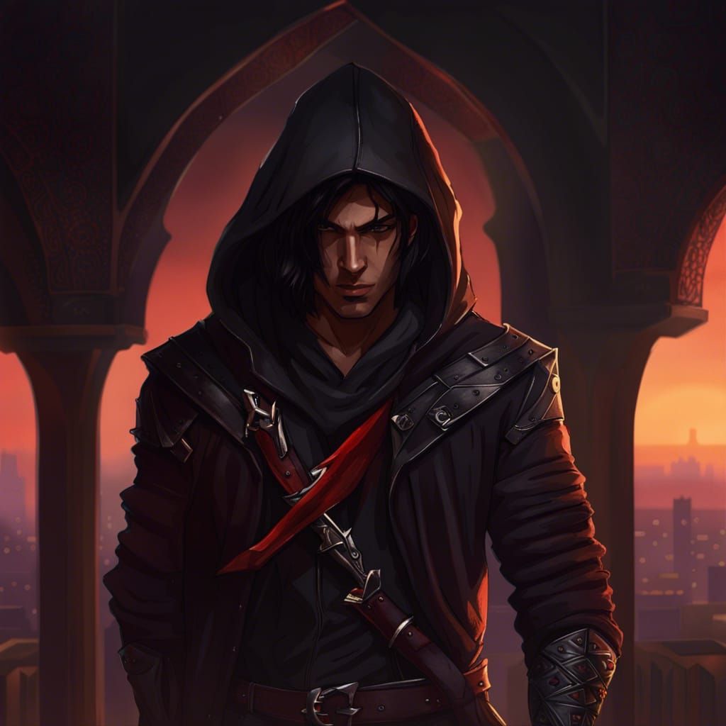 Rooftop Assassin Portrait in Detailed Matte Painting