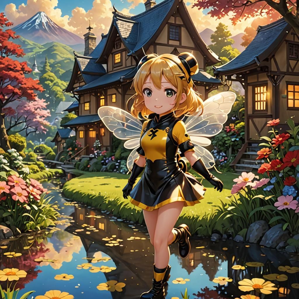 Maya the Bee in Manga Style, Sunset Scene