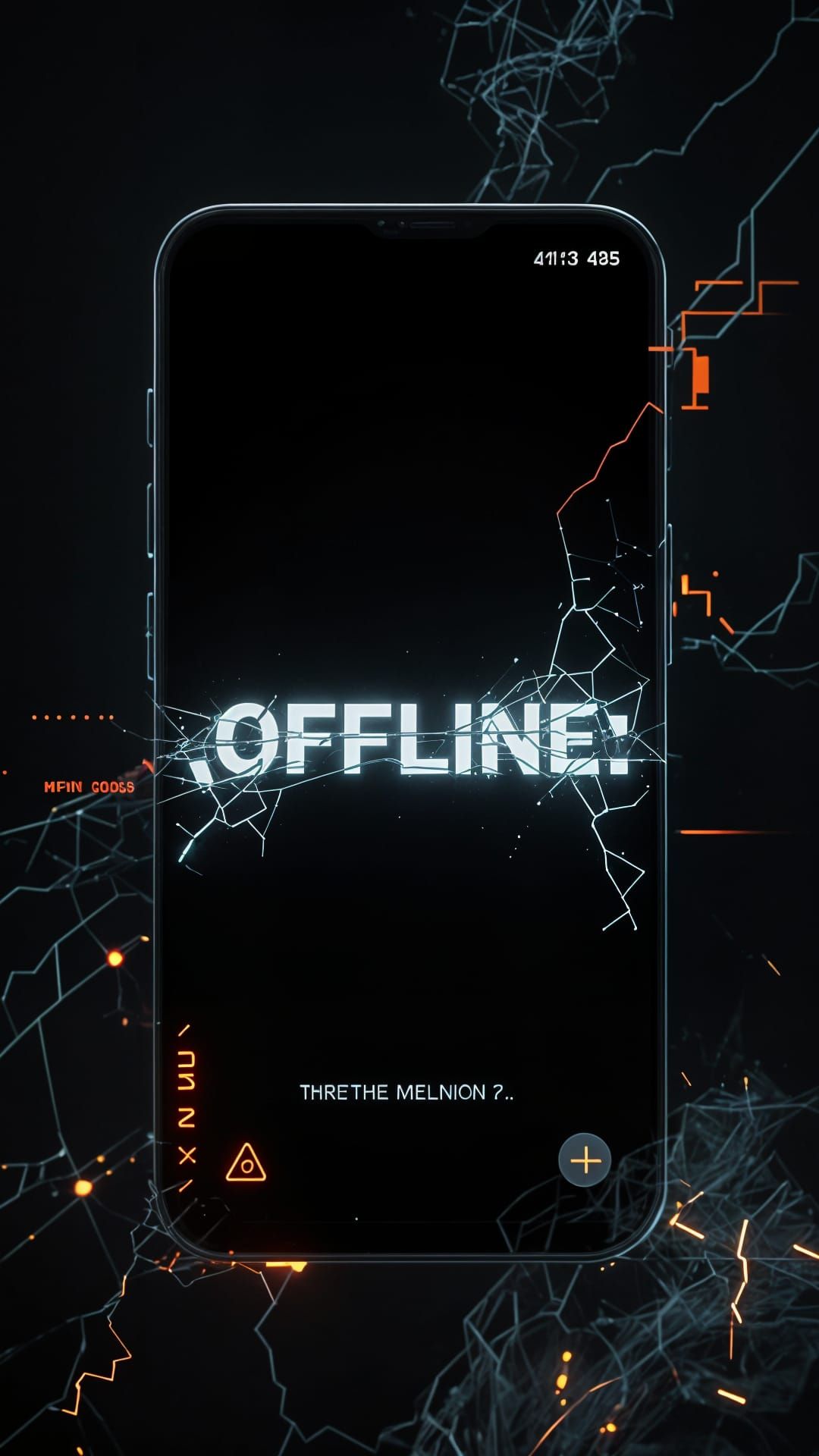 MASTER PROMPT: 
The word "OFFLINE" in the center of the frame, designed like a dark mobile offline-screen UI. Deep black...