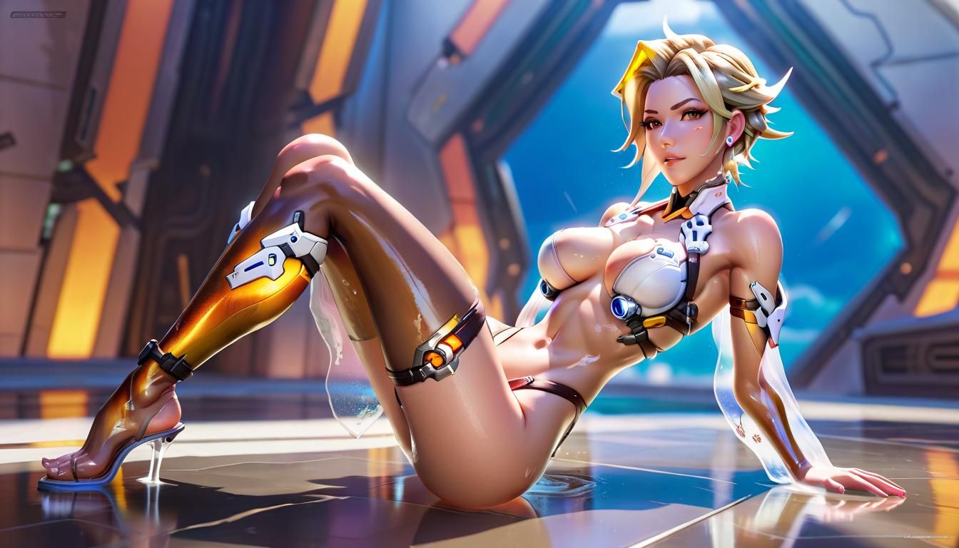 Hyperrealistic Overwatch Character in Wet Bikini