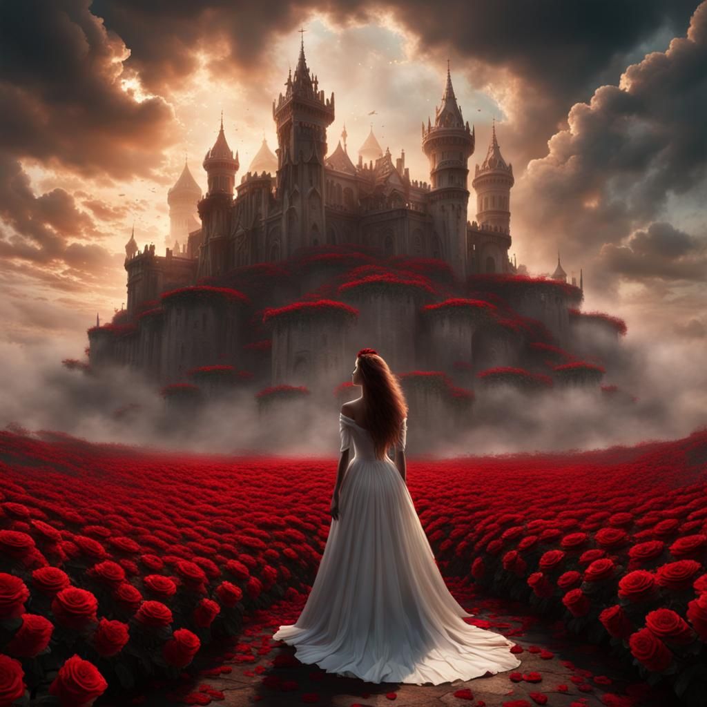 Rose Queen in Golden Castle Digital Painting