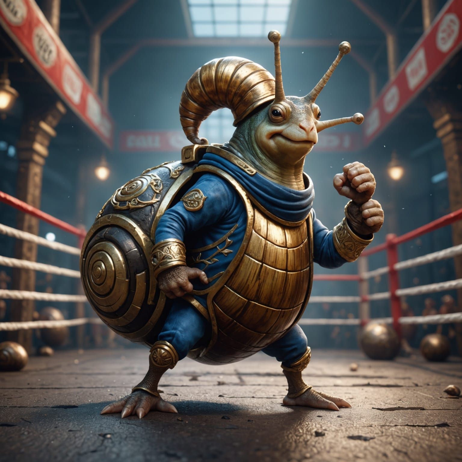 Heroic Snail Boxing Champion: Detailed Fantasy Art