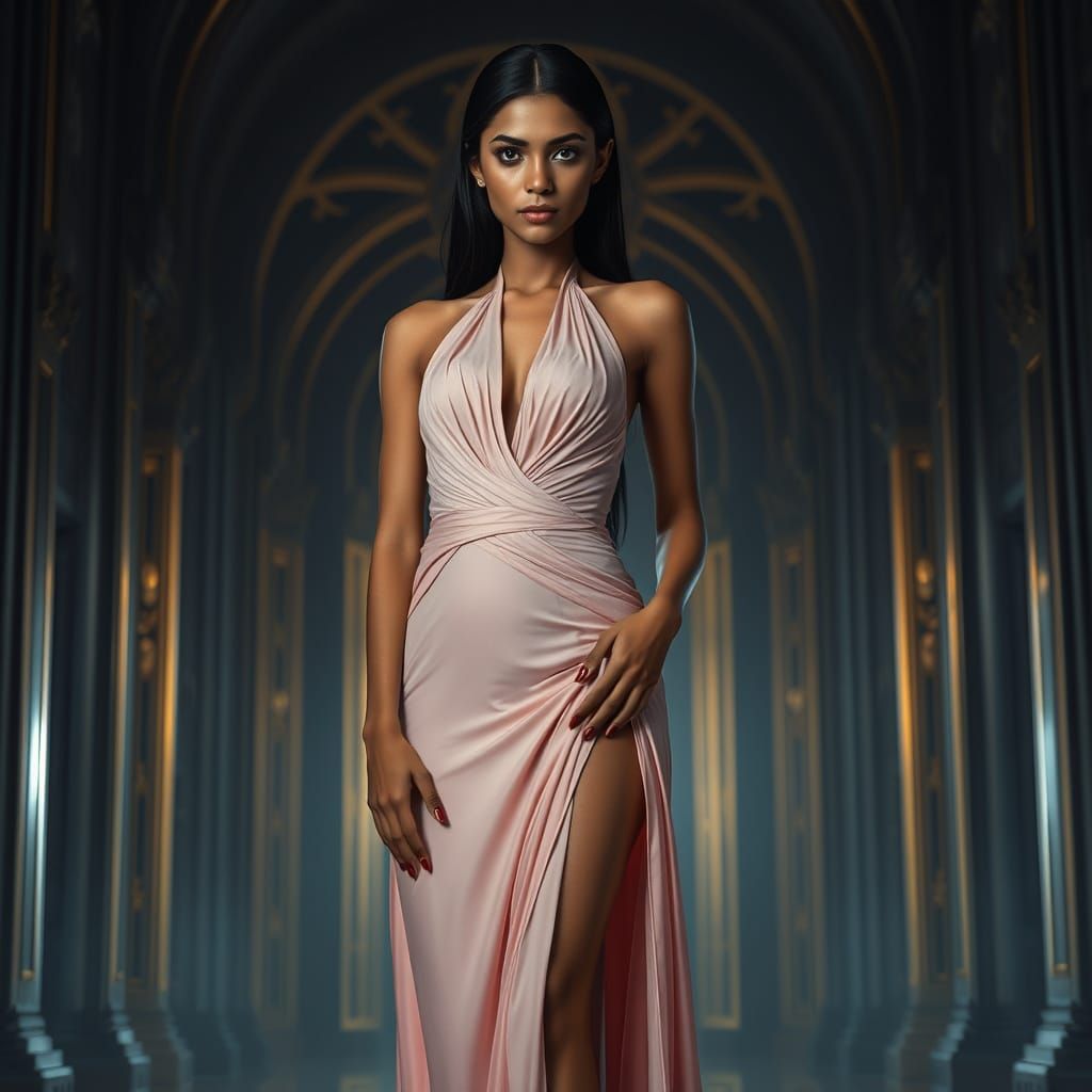 Ethereal Manipuri Goddess in Elegant Pink Gown