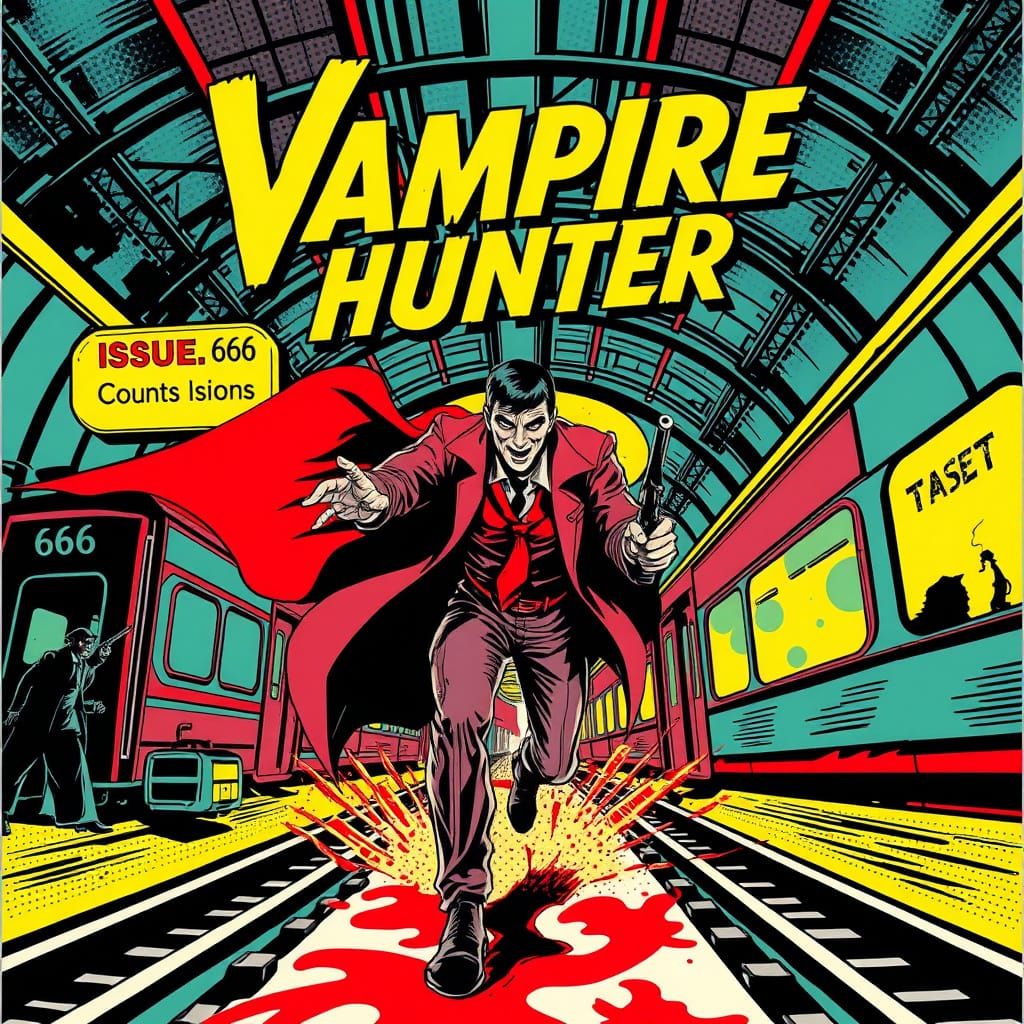 1960s Vampire Hunter Comic Cover in Retro Sci-Fi Style