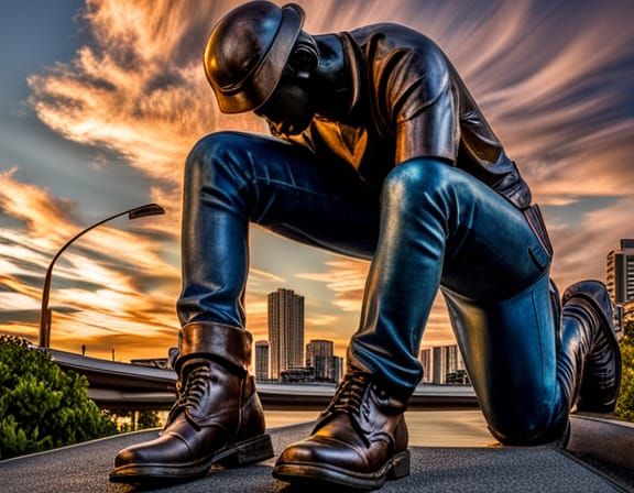 Surrealist Bronze Sculpture: Atlas in Jeans
