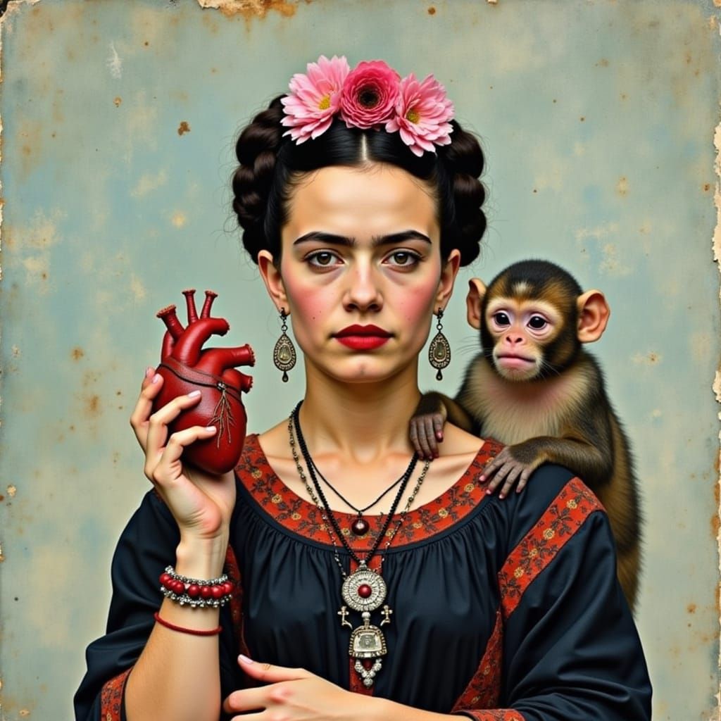 Frida Kahlo with a Heart, Surrealist Portrait
