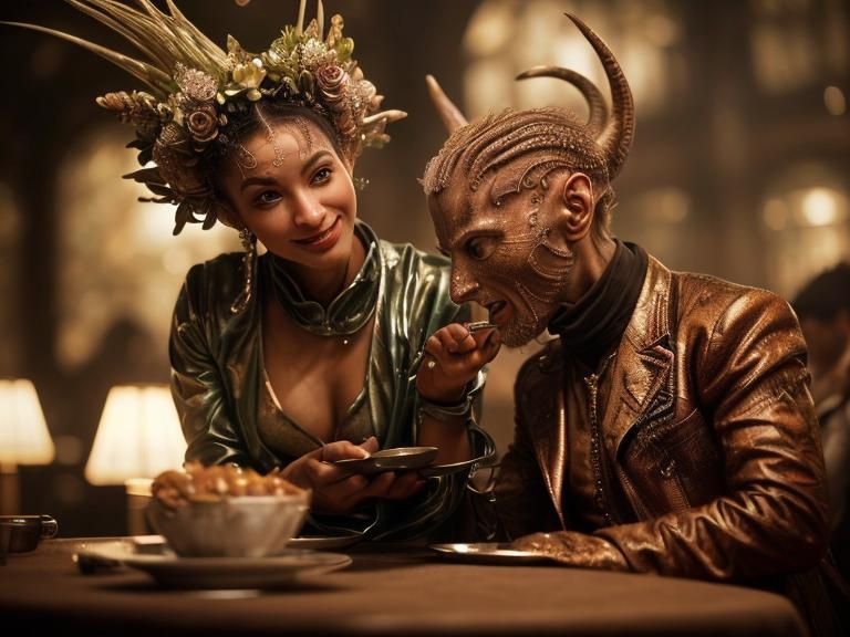 Surreal Alien Restaurant Celebration in Hyperreal Detail